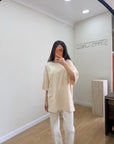 Oversize T-Shirt Tereyağı Krem Kadın