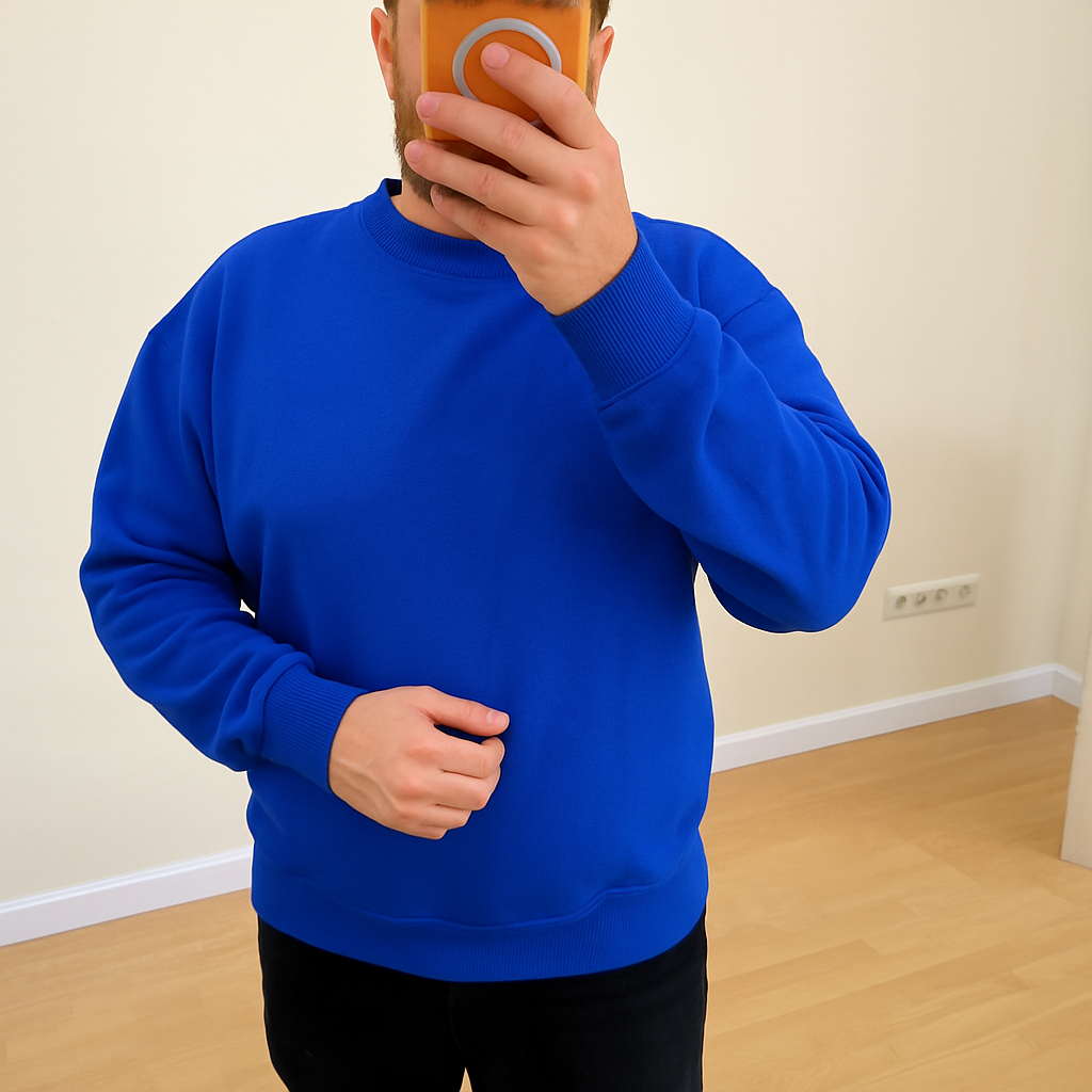 Basic sweatshirt Erkek Saks Mavi