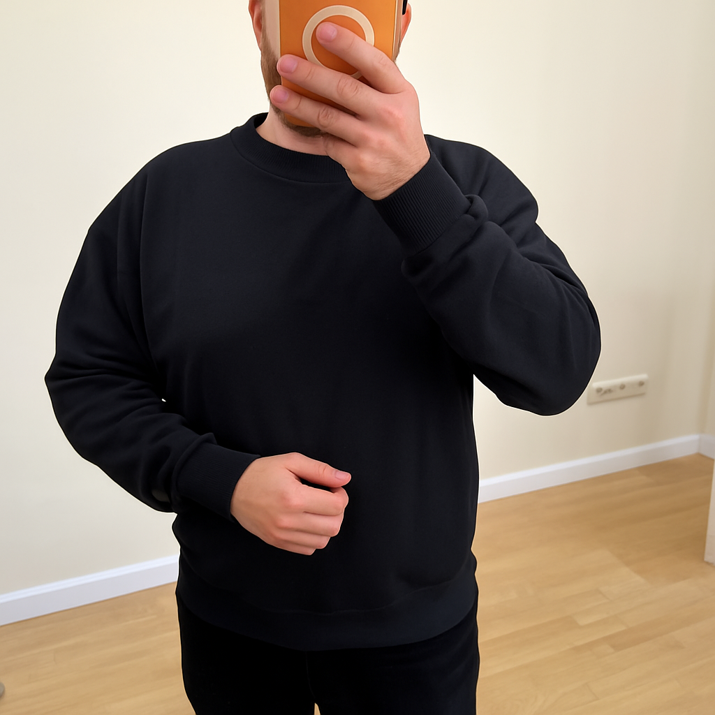 Basic Sweatshirt Erkek Ekru