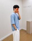 Oversize T-Shirt İndigo Mavi Erkek