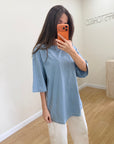 Oversize T-Shirt İndigo Mavi Kadın