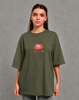 Oversize Baskılı T-Shirt Kadın Kiss me