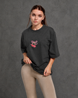 Oversize Baskılı T-Shirt Kadın Kiraz