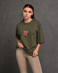 Oversize Baskılı T-Shirt Kadın Kiraz