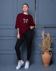 Oversize Baskılı T-Shirt Kadın Leopar Fiyonk