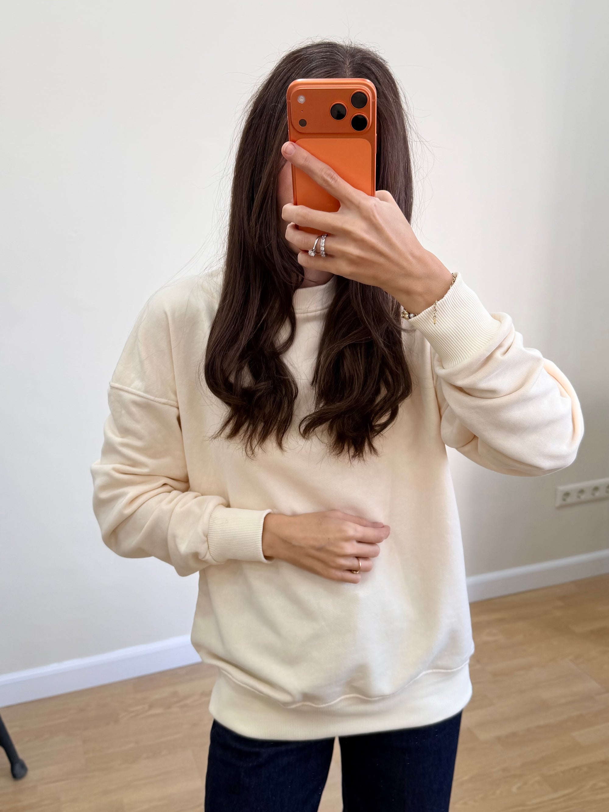 Basic Sweatshirt Kadın Ekru