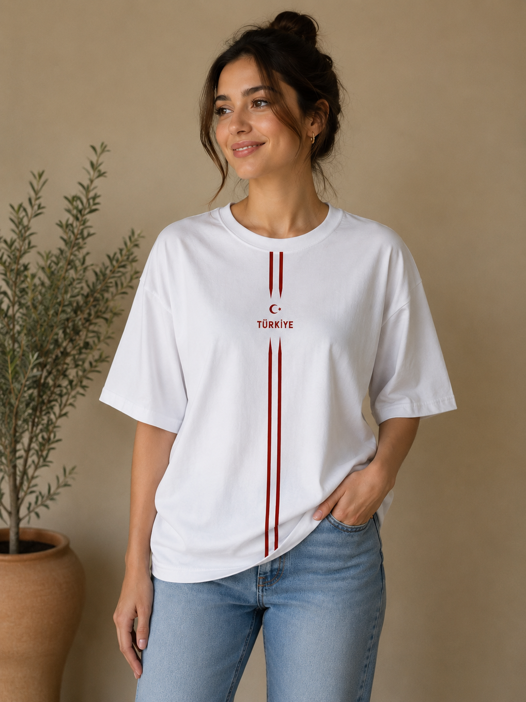 Oversize T-Shirt  Milli Takım AY YILDIZ TÜRKİYE Şeritli