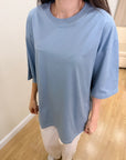 Oversize T-Shirt İndigo Mavi Kadın