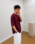 Oversize T-Shirt Bordo Erkek