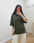 Oversize T-Shirt Haki Kadın