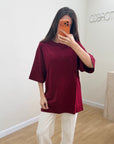 Oversize T-Shirt Bordo Kadın