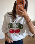 Oversize Baskılı T-Shirt Kadın CHERRY