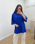 Oversize T-Shirt Saks Mavisi Kadın