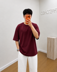 Oversize T-Shirt Bordo Erkek