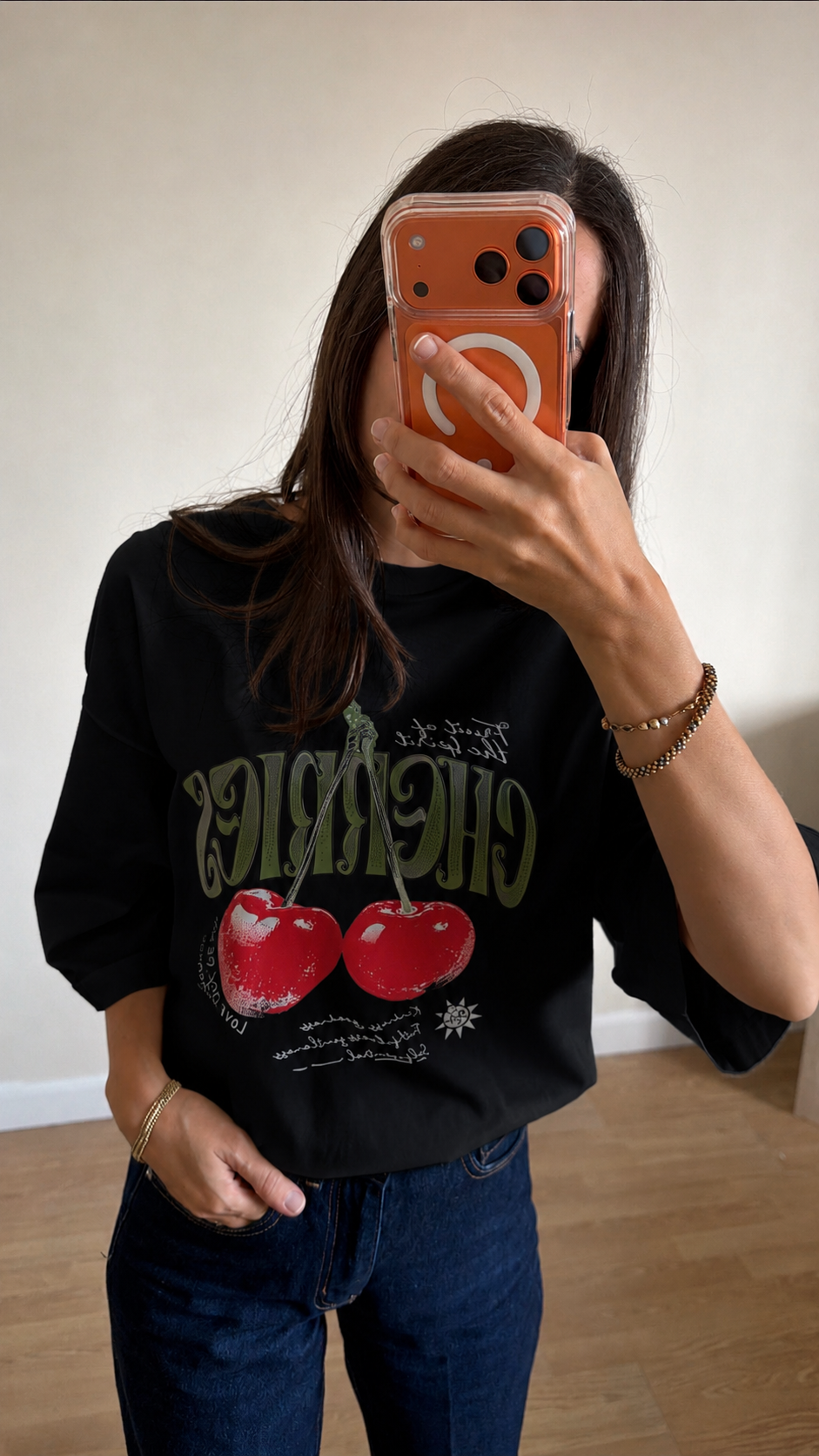 Oversize Baskılı T-Shirt Kadın CHERRY