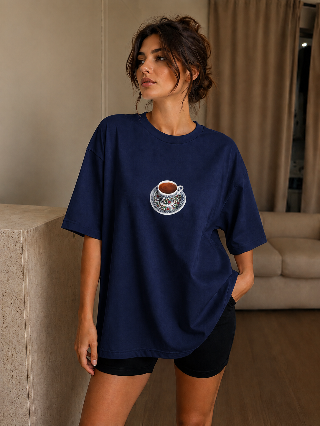 Oversize Baskılı T-Shirt Kadın Türk Kahvesi