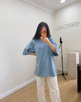 Oversize T-Shirt İndigo Mavi Kadın