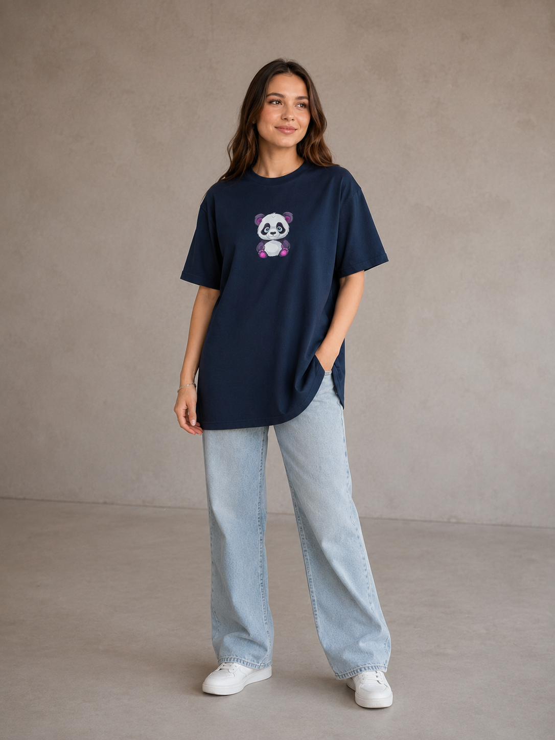 Oversize Baskılı T-Shirt Kadın Panda