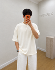 Oversize T-Shirt Ekru Erkek