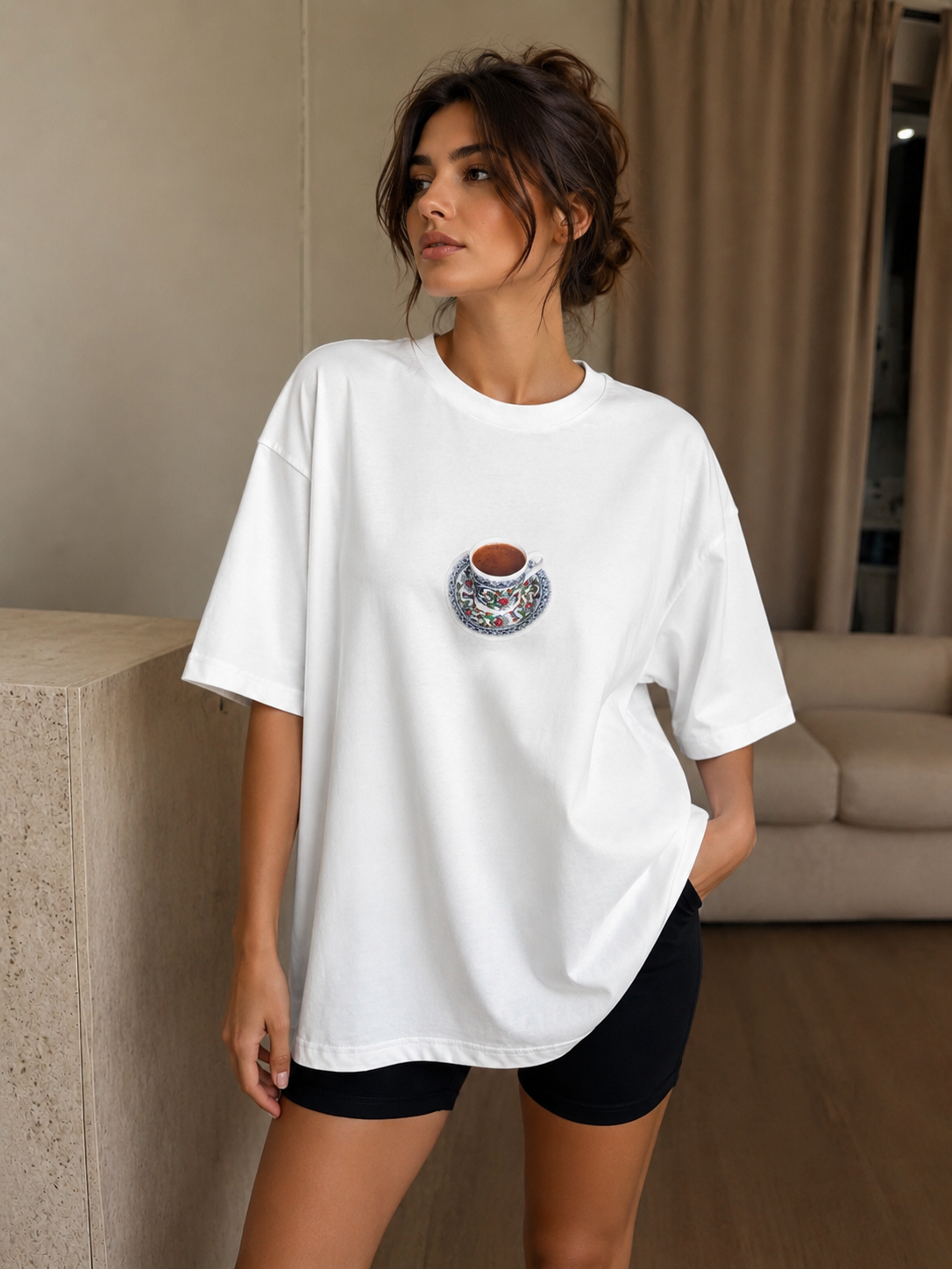 Oversize Baskılı T-Shirt Kadın Türk Kahvesi