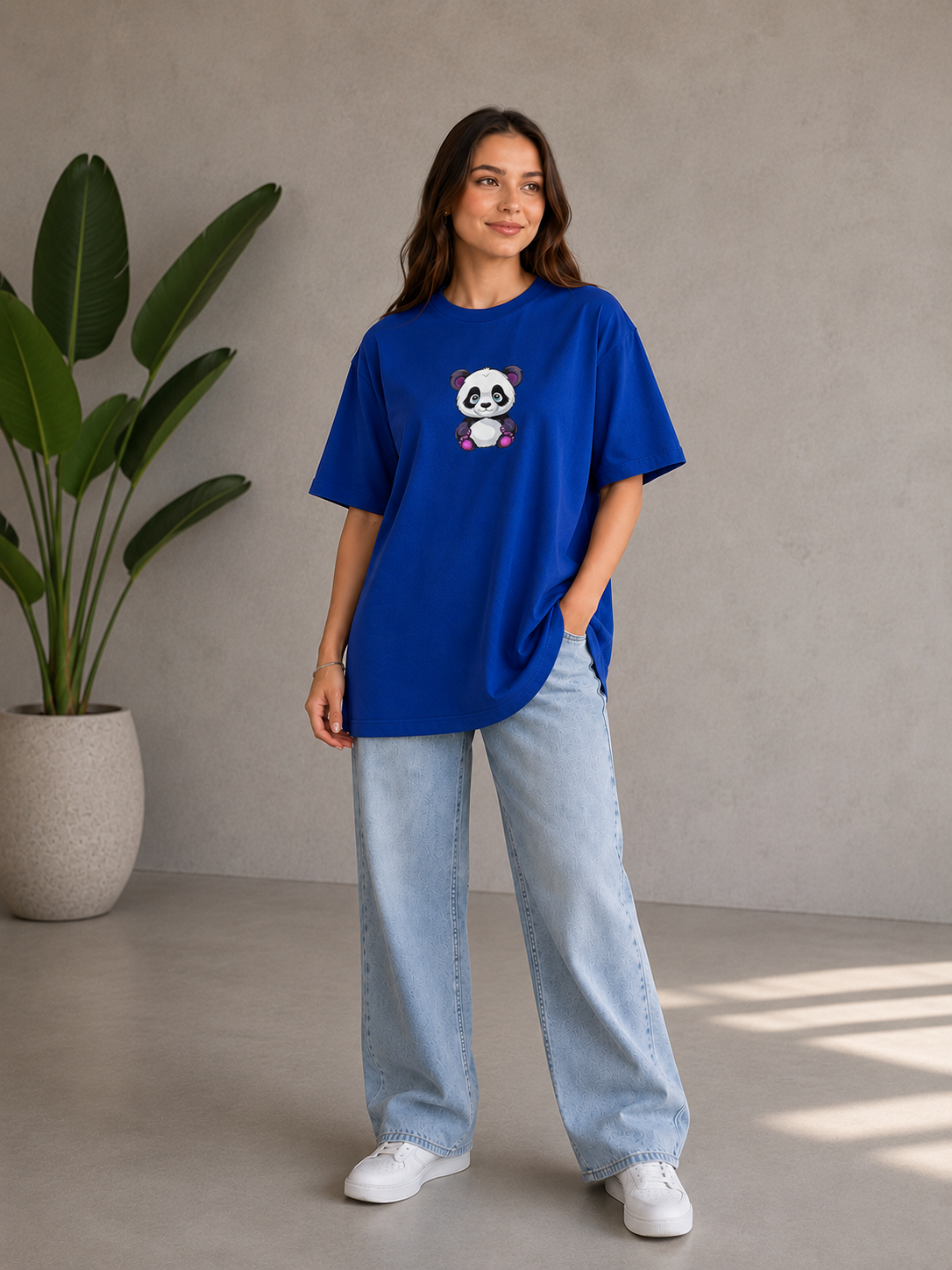 Oversize Baskılı T-Shirt Kadın Panda