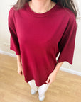 Oversize T-Shirt Bordo Kadın