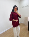 Oversize T-Shirt Bordo Kadın