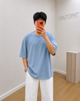 Oversize T-Shirt İndigo Mavi Erkek
