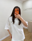 Oversize T-Shirt Ekru Kadın