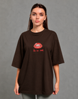Oversize Baskılı T-Shirt Kadın Kiss me