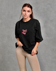 Oversize Baskılı T-Shirt Kadın Kiraz