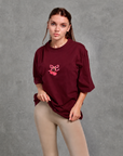 Oversize Baskılı T-Shirt Kadın Kiraz