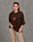 Oversize Baskılı T-Shirt Kadın Kiraz