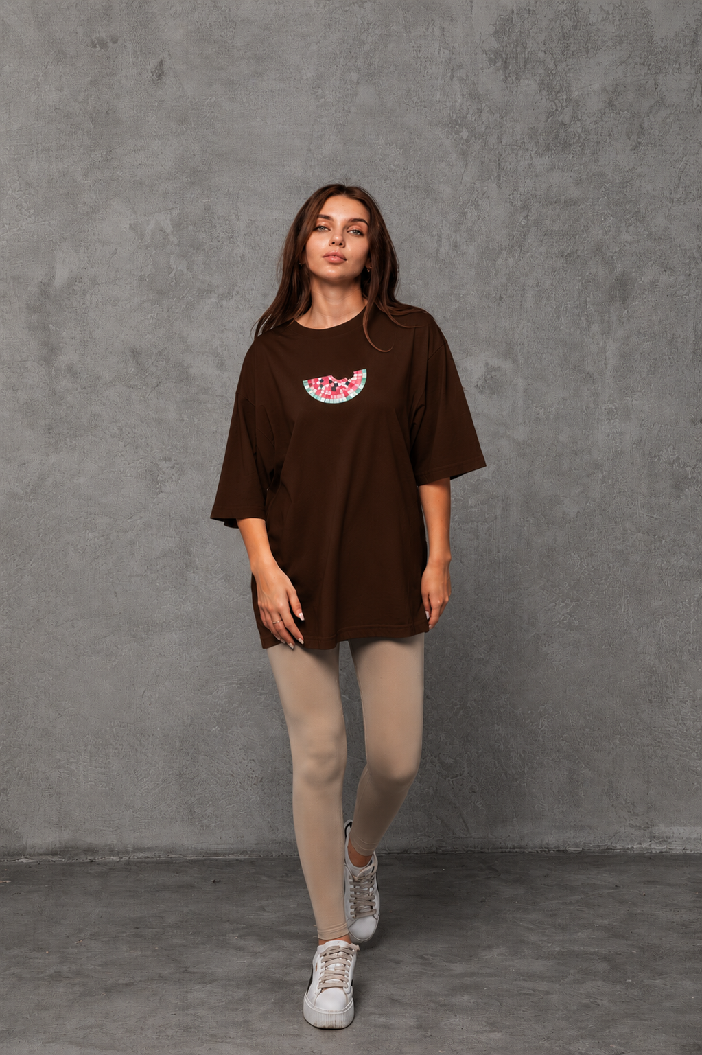 Oversize Baskılı T-Shirt Kadın Karpuz Dilim