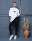 Oversize Baskılı T-Shirt Kadın Leopar Fiyonk