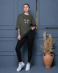 Oversize Baskılı T-Shirt Kadın Leopar Fiyonk