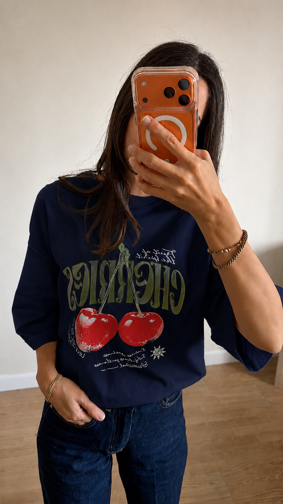 Oversize Baskılı T-Shirt Kadın CHERRY