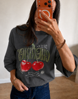 Oversize Baskılı T-Shirt Kadın CHERRY