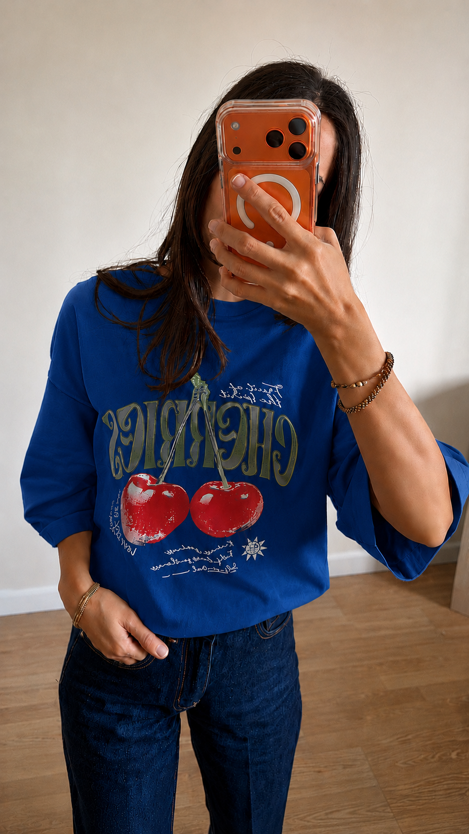 Oversize Baskılı T-Shirt Kadın CHERRY