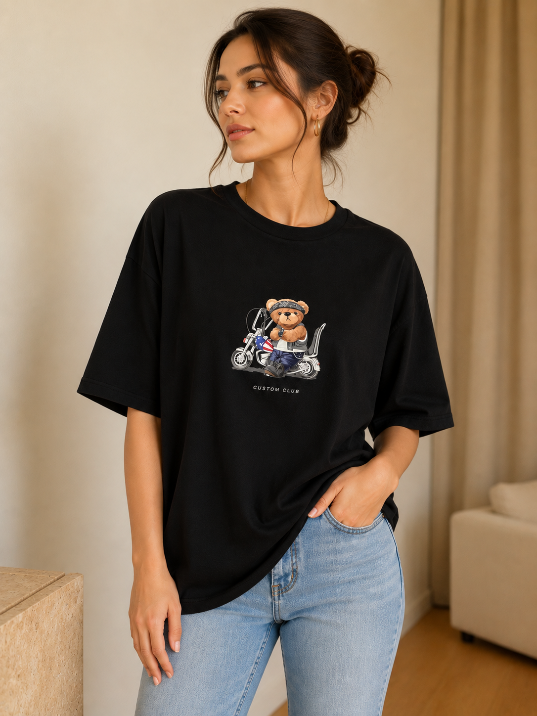 Oversize Baskılı T-Shirt Kadın Custom Club