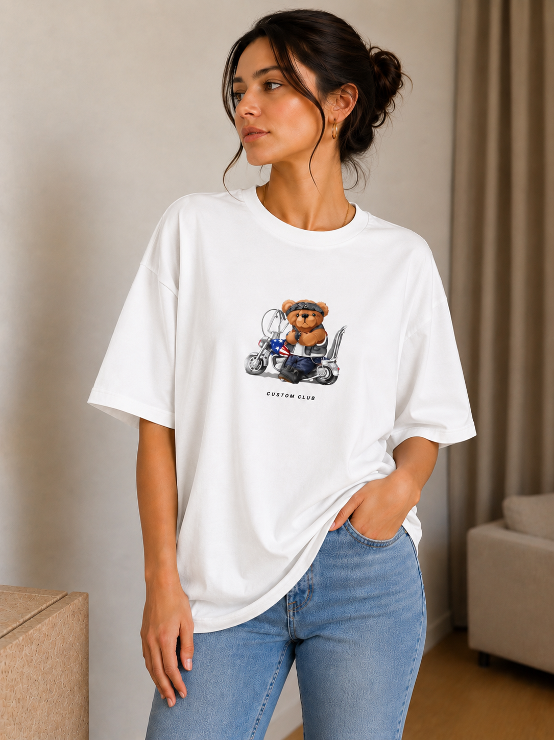 Oversize Baskılı T-Shirt Kadın Custom Club