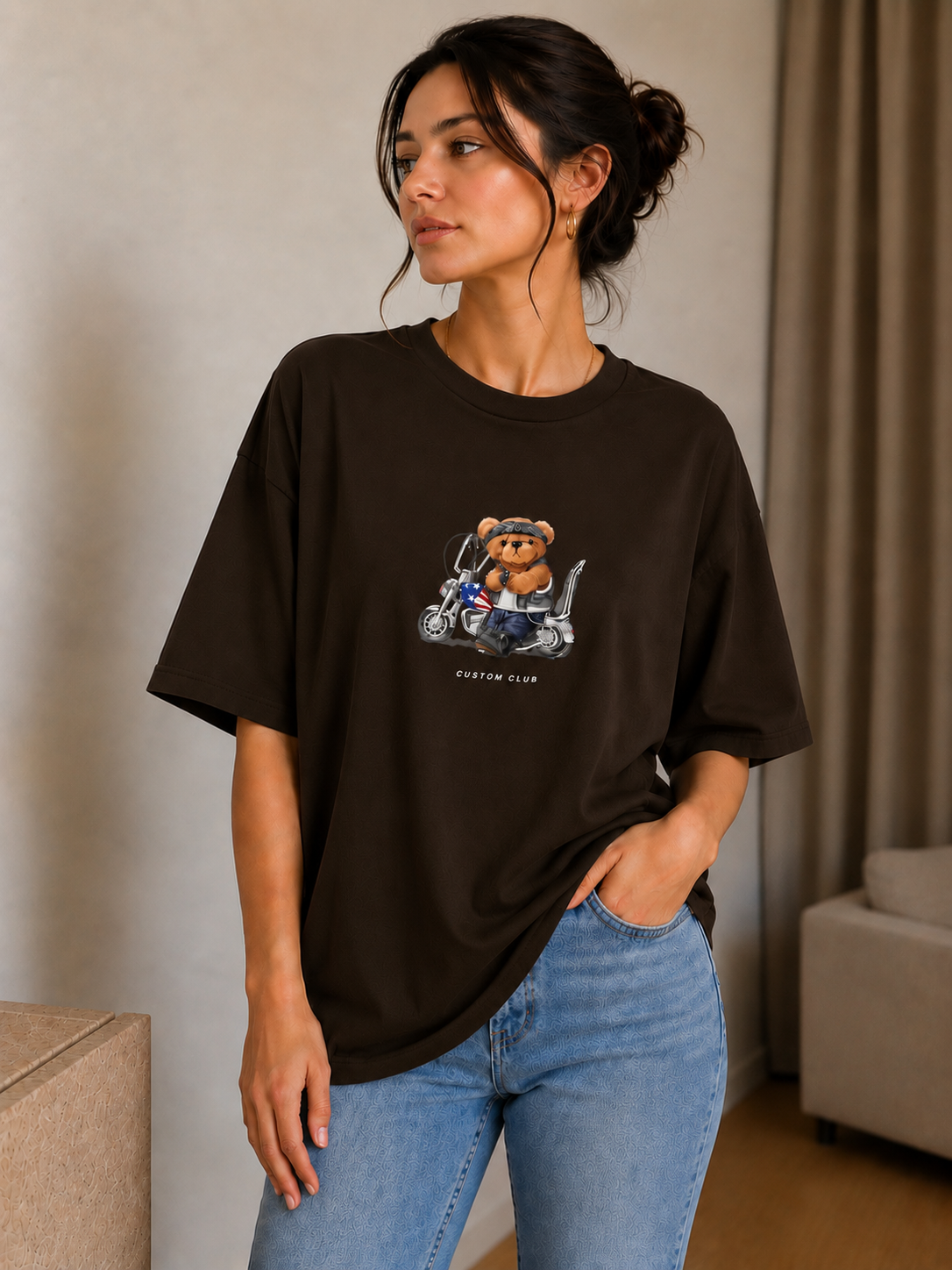 Oversize Baskılı T-Shirt Kadın Custom Club
