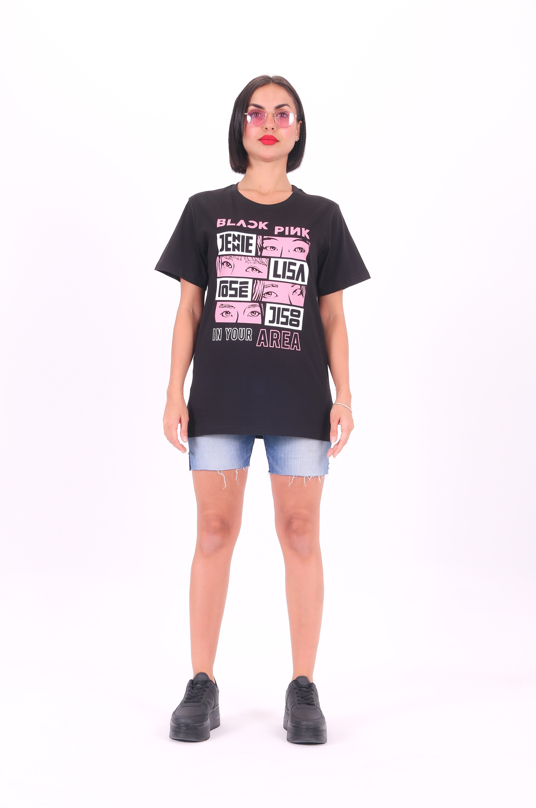 Baskılı T-Shirt Black Pink