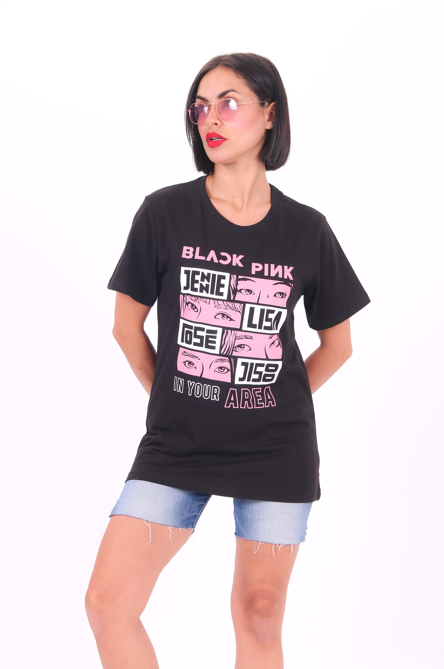 Baskılı T-Shirt Black Pink